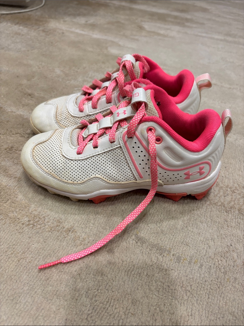 Under Armour Kids White and Pink Athletic Cleats